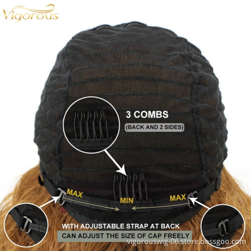 Vigorous Hot Sale Cheap Nature Lace Front Ombre Brown Long Fiber Wig Kinky Curly Wavy Synthetic Hair Wigs For Black Women